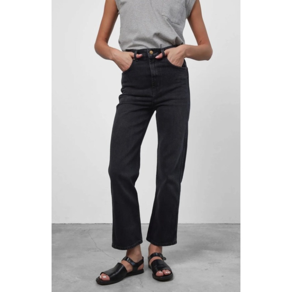 B Sides Plein Relaxed Straight Jeans Black Faded High Rise Ankle Denim Size 28